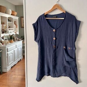 Papa Vancouver Designer- Navy Button-Front Blouse